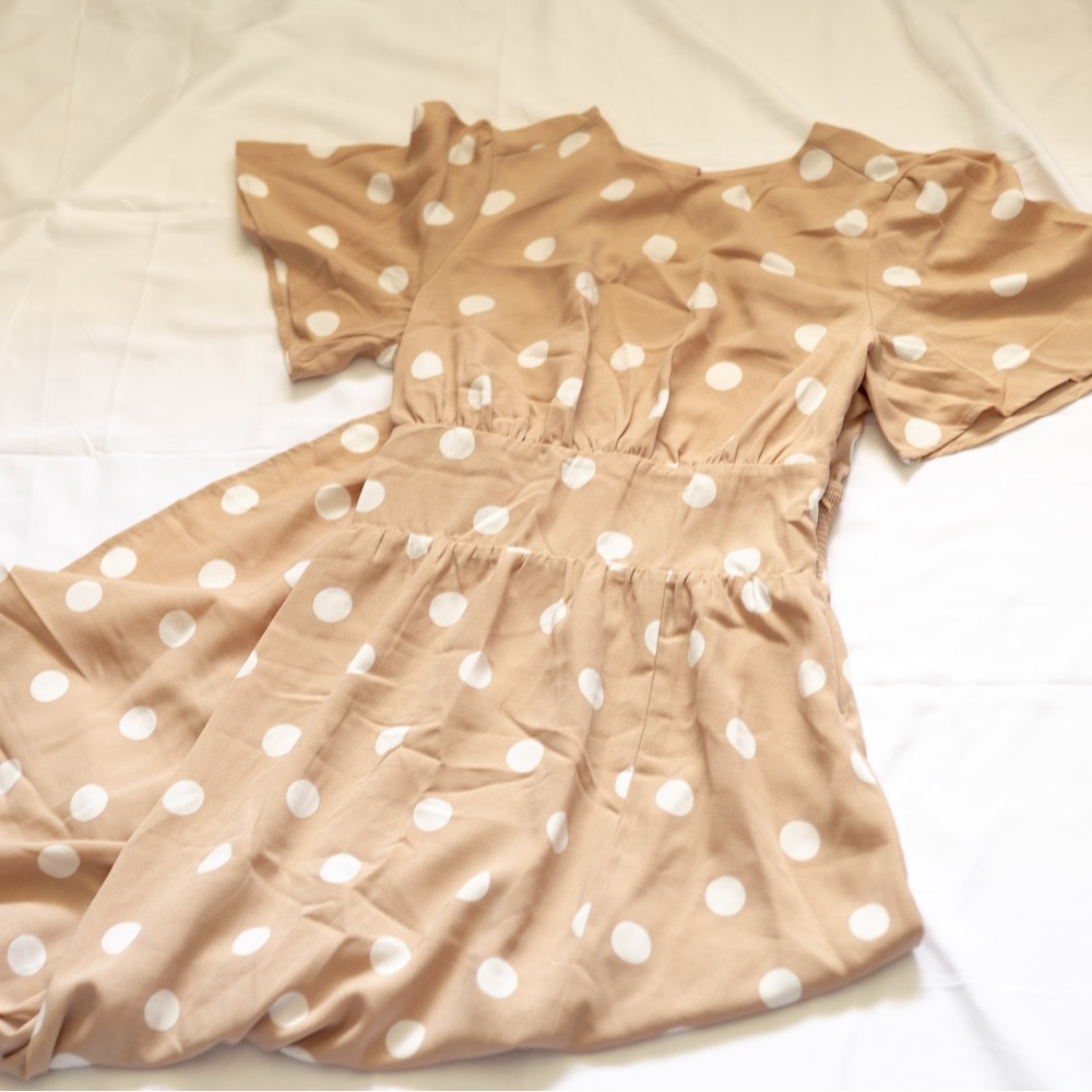 Tinsel Beige Dress with White Dots